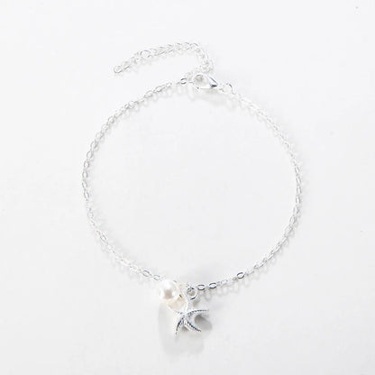 Simple Style Animal Cross Moon Gold Plated Silver Plated Imitation Pearl Alloy Wholesale Anklet