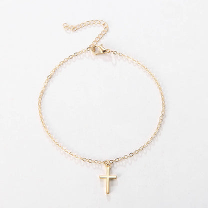 Simple Style Animal Cross Moon Gold Plated Silver Plated Imitation Pearl Alloy Wholesale Anklet