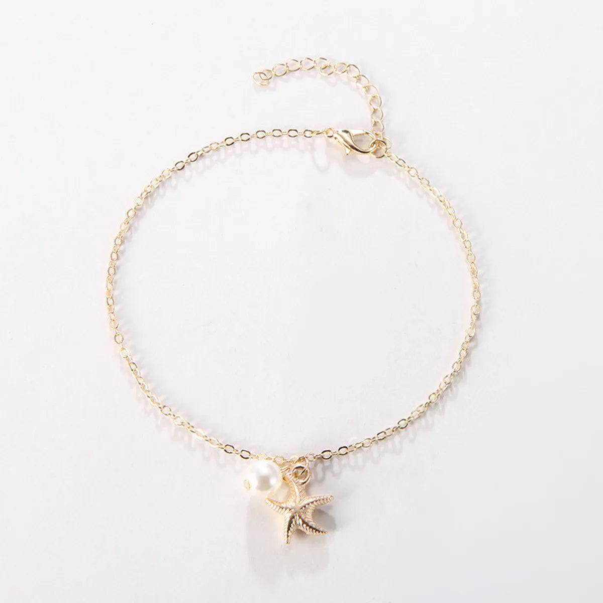 Simple Style Animal Cross Moon Gold Plated Silver Plated Imitation Pearl Alloy Wholesale Anklet