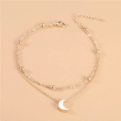 Simple Style Animal Cross Moon Gold Plated Silver Plated Imitation Pearl Alloy Wholesale Anklet