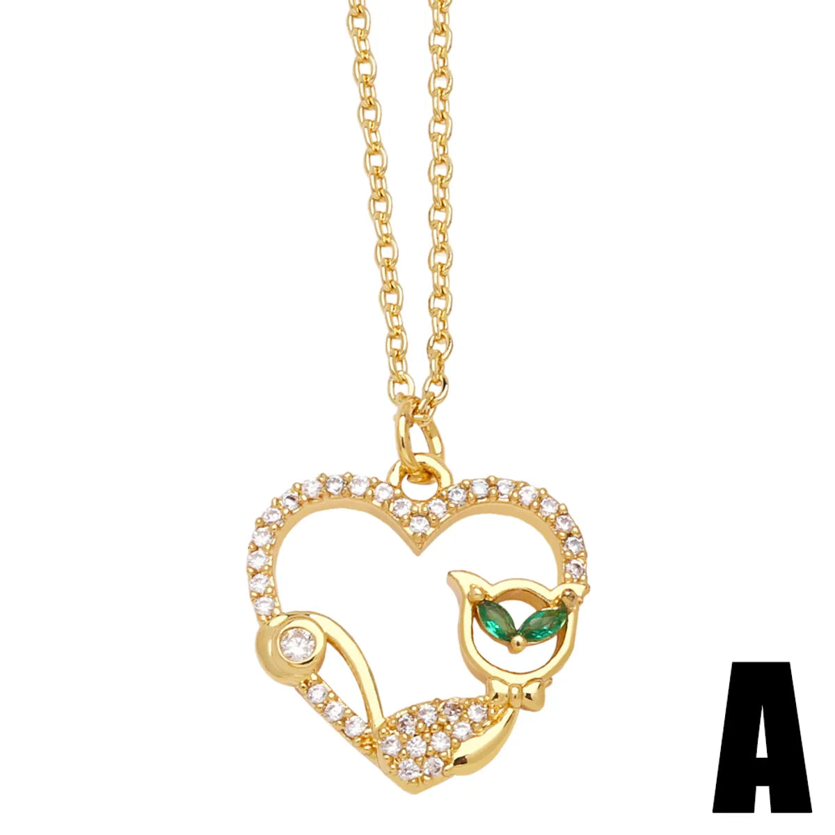 Simple Style Animal Heart Shape Copper Plating Inlay Zircon 18k Gold Plated Necklace