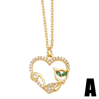 Simple Style Animal Heart Shape Copper Plating Inlay Zircon 18k Gold Plated Necklace