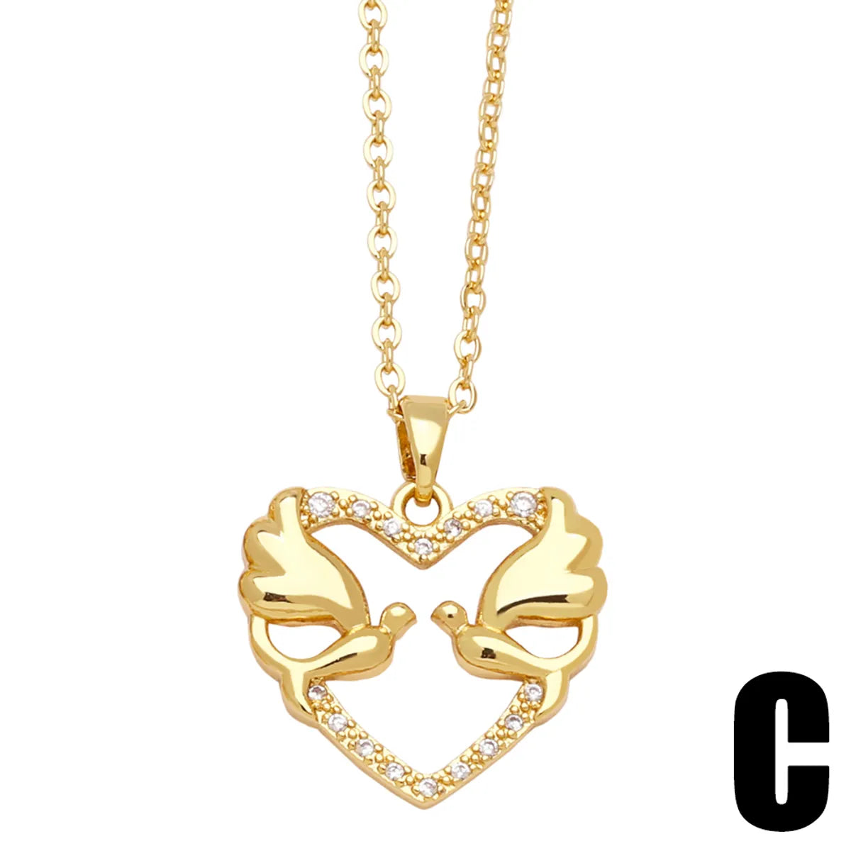 Simple Style Animal Heart Shape Copper Plating Inlay Zircon 18k Gold Plated Necklace