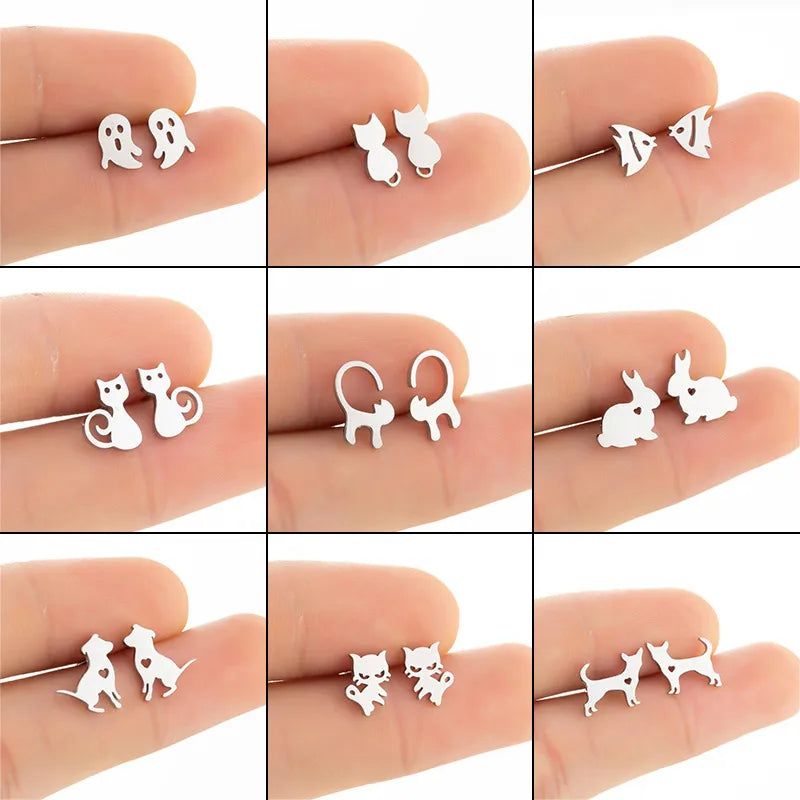 Simple Style Animal Stainless Steel Plating Hollow Out Ear Studs 1 Pair