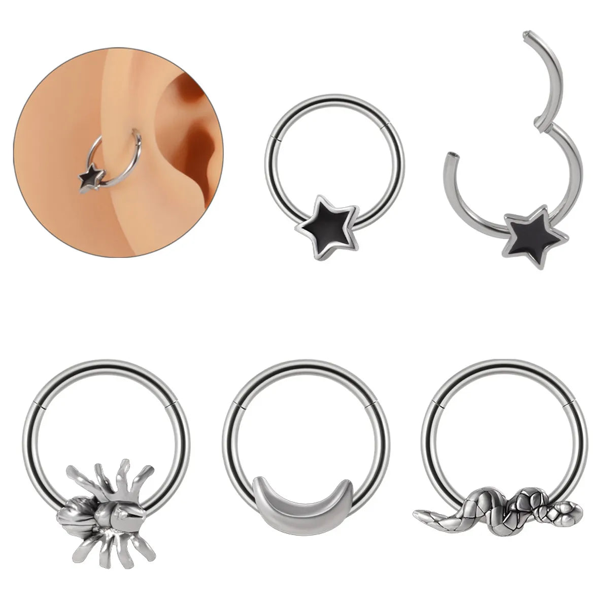 1 Piece Nose Rings & Studs Simple Style Animal Star 304 Stainless Steel