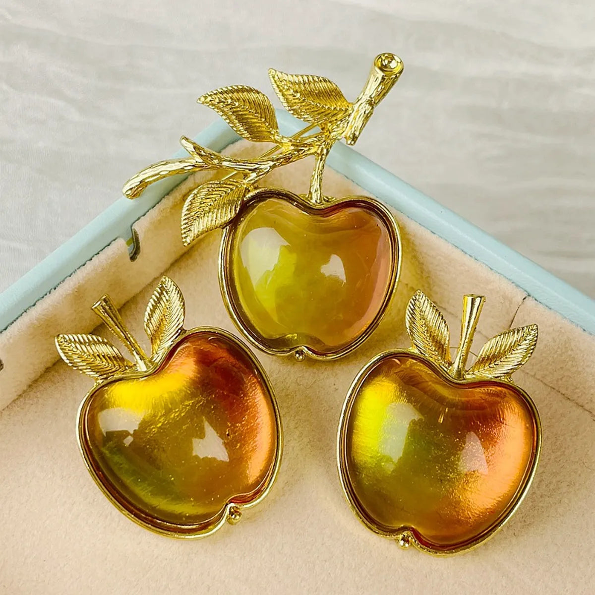 Simple Style Apple Alloy Plating Inlay Imitation Glaze Women's Earrings Brooches