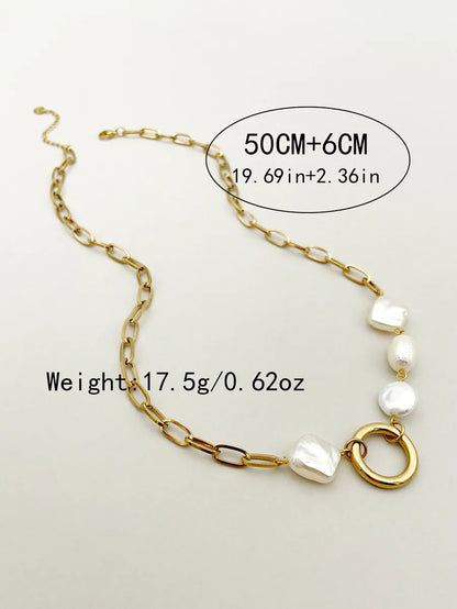 304 Stainless Steel 14K Gold Plated Simple Style Artistic Plating Circle Square Pearl Shell Necklace