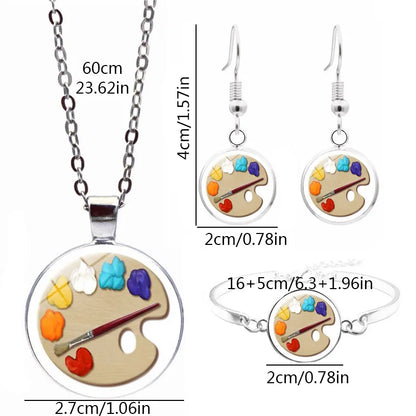 Simple Style Artistic Drawing Board Silver Plated Glass Alloy Wholesale Jewelry Set