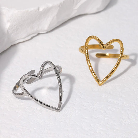 Simple Style Artistic Heart Shape Stainless Steel Gold Plated Silver Plated Open Ring In Bulk