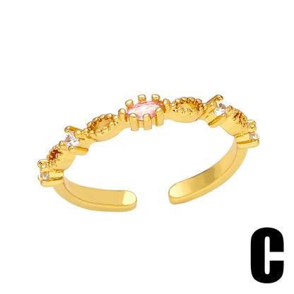 Simple Style Asymmetrical Irregular Copper Gold Plated Zircon Open Ring 1 Piece