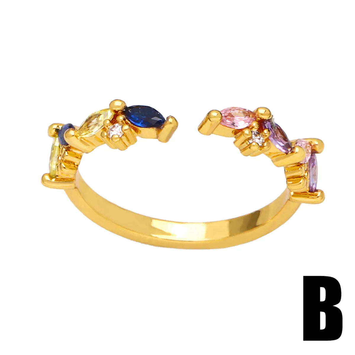 Simple Style Asymmetrical Irregular Copper Gold Plated Zircon Open Ring 1 Piece