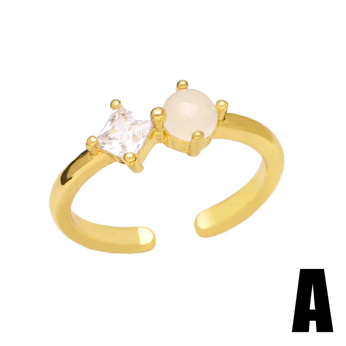 Simple Style Asymmetrical Irregular Copper Gold Plated Zircon Open Ring 1 Piece