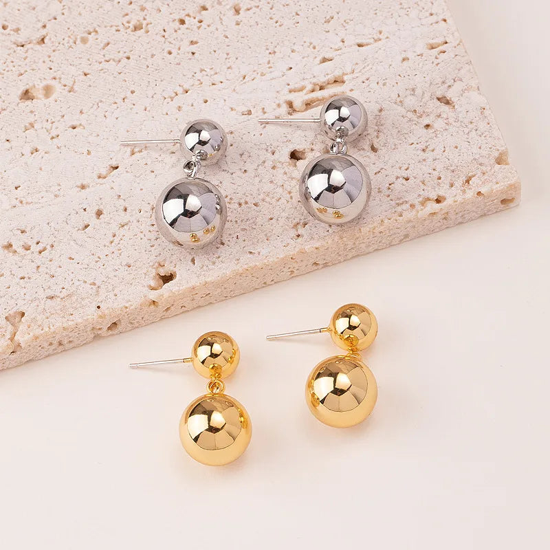 Simple Style Ball Solid Color Metal Plating Gold Plated Silver Plated Women'S Drop Earrings