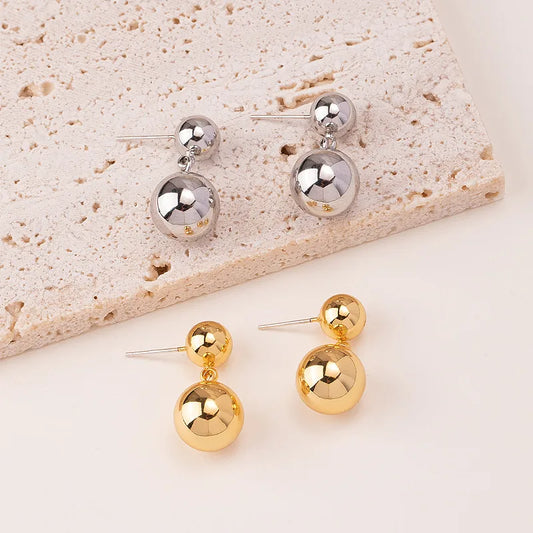 Simple Style Ball Solid Color Metal Plating Gold Plated Silver Plated Women'S Drop Earrings