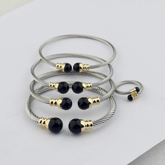 Simple Style Ball Stainless Steel Copper Inlay Glass Bead Women's Rings Bracelets