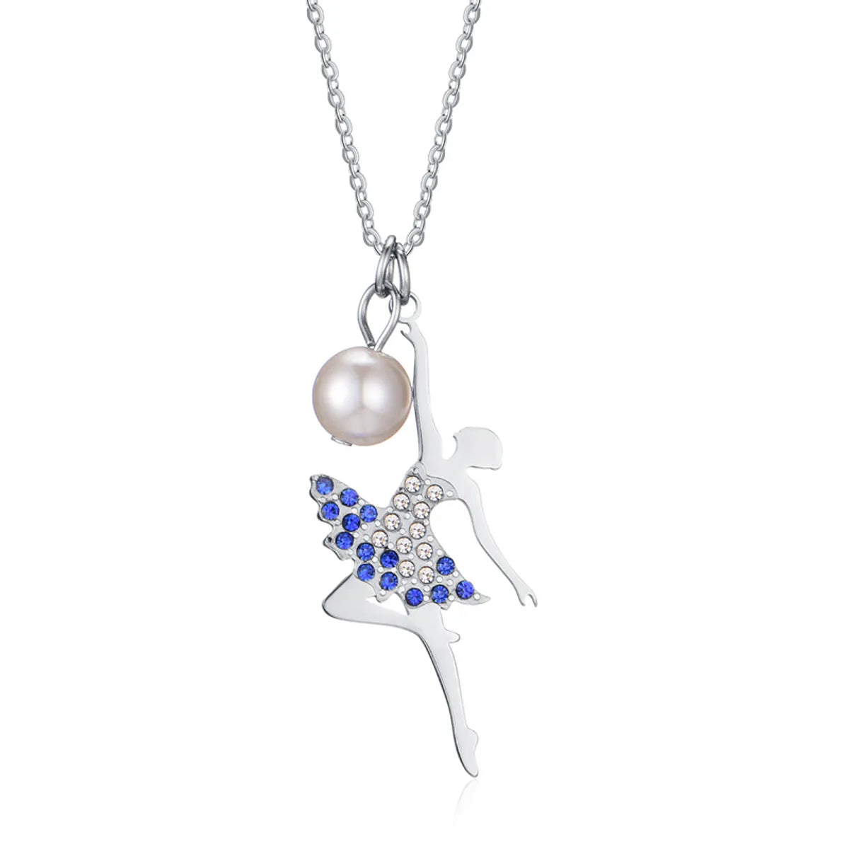 Simple Style Ballet Girl Stainless Steel Imitation Pearl Inlay Zircon Pendant Necklace Necklace