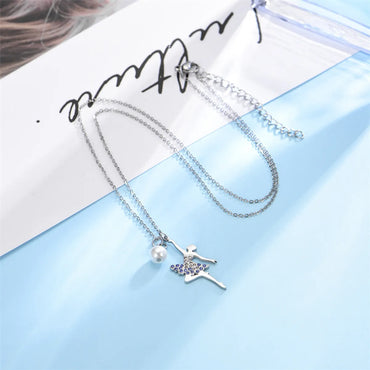 Simple Style Ballet Girl Stainless Steel Imitation Pearl Inlay Zircon Pendant Necklace Necklace