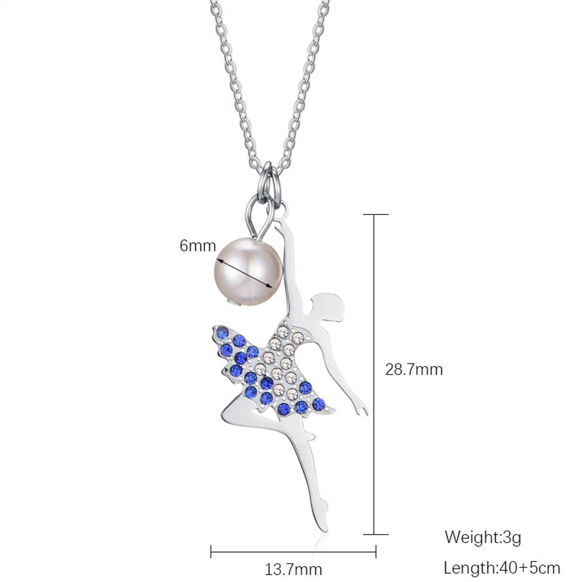 Simple Style Ballet Girl Stainless Steel Imitation Pearl Inlay Zircon Pendant Necklace Necklace