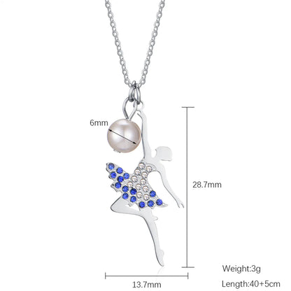 Simple Style Ballet Girl Stainless Steel Imitation Pearl Inlay Zircon Pendant Necklace Necklace