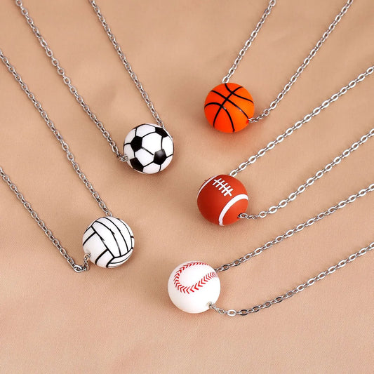 Simple Style Basketball Stainless Steel Silica Gel Pendant Necklace