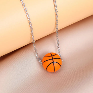 Simple Style Basketball Stainless Steel Silica Gel Pendant Necklace