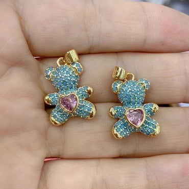 Simple Style Bear Copper Inlay Turquoise Zircon Pendants Jewelry Accessories