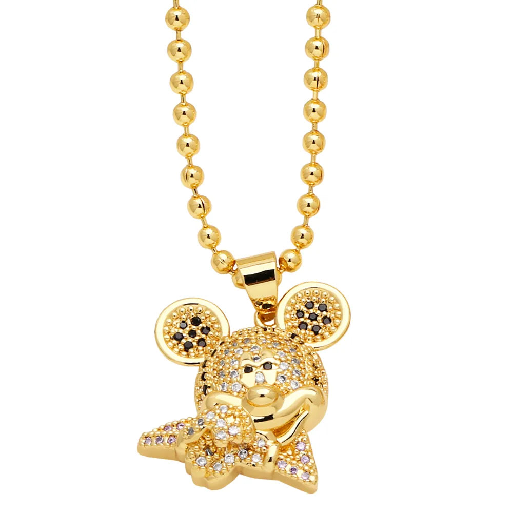 Simple Style Bear Copper Plating Inlay Zircon 18k Gold Plated Necklace Pendant