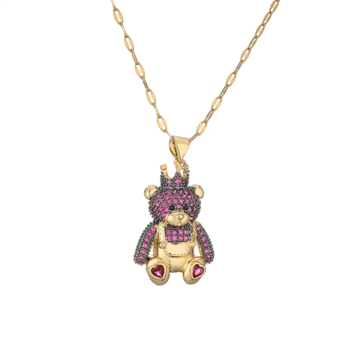 Simple Style Bear Copper Plating Inlay Zircon Gold Plated Pendant Necklace