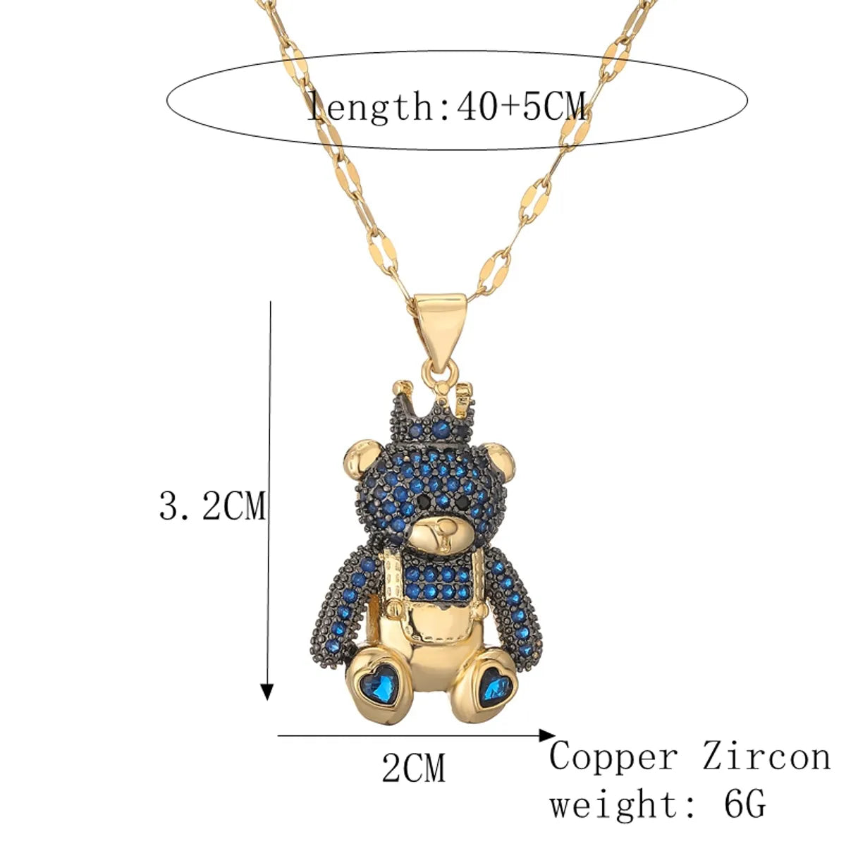 Simple Style Bear Copper Plating Inlay Zircon Gold Plated Pendant Necklace