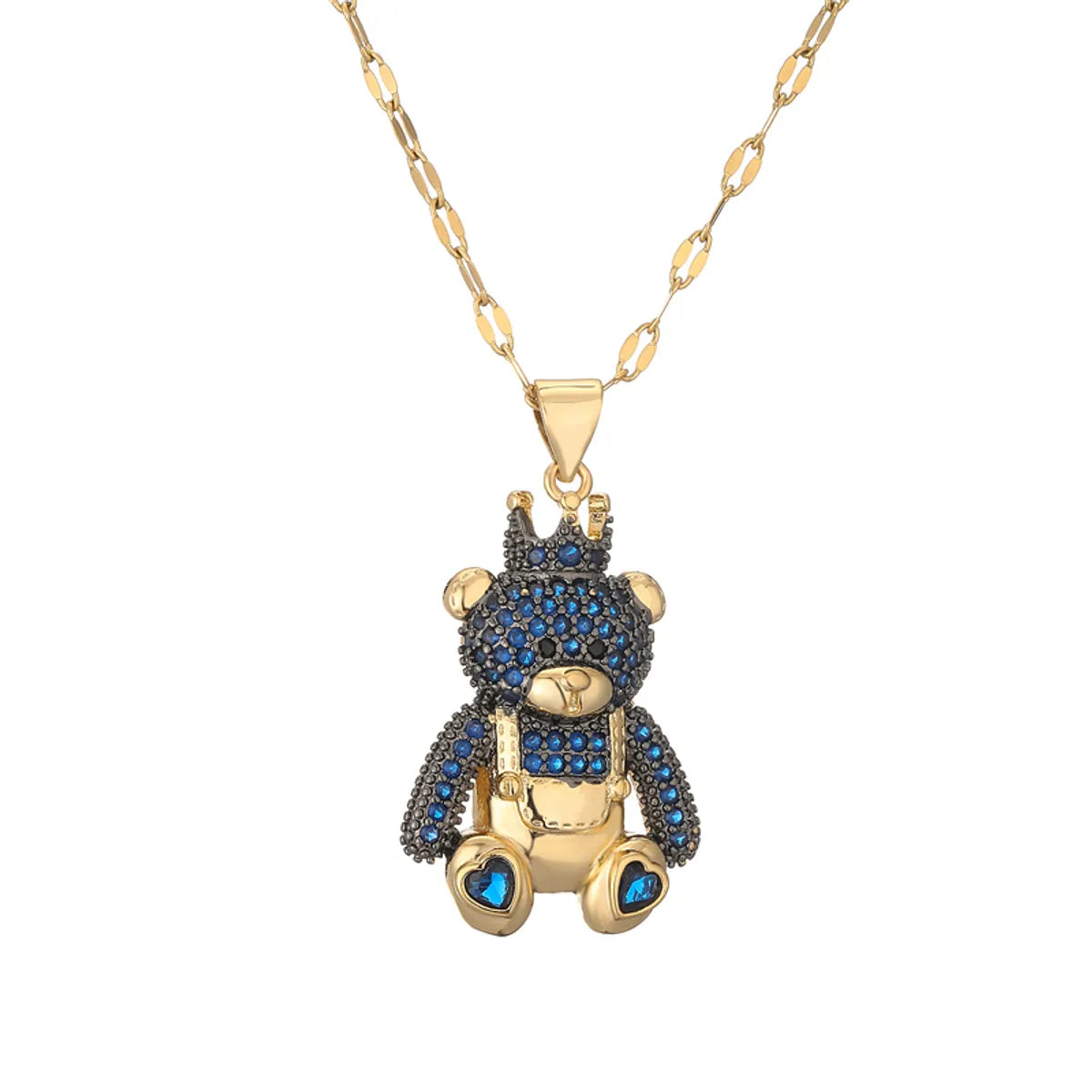 Simple Style Bear Copper Plating Inlay Zircon Gold Plated Pendant Necklace