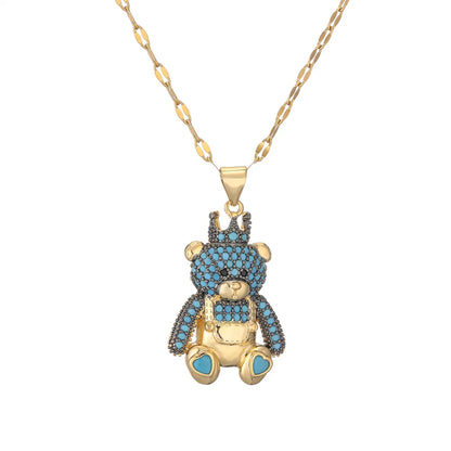 Simple Style Bear Copper Plating Inlay Zircon Gold Plated Pendant Necklace