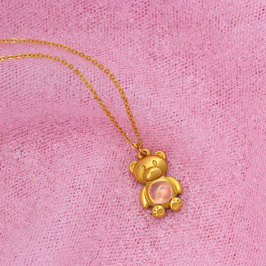 Simple Style Bear Titanium Steel Gold Plated Pendant Necklace In Bulk