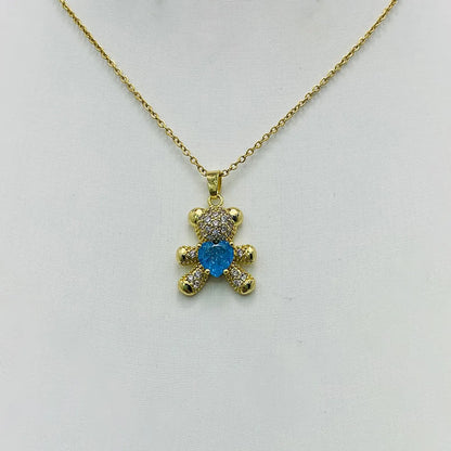 Simple Style Bear Titanium Steel Inlay Rhinestones Pendant Necklace