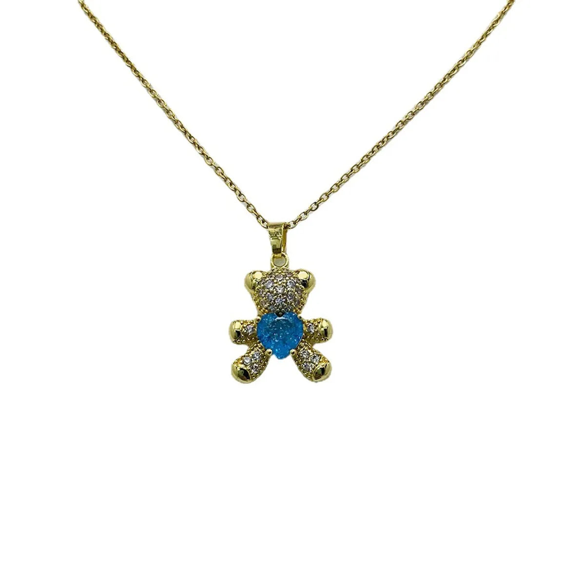 Simple Style Bear Titanium Steel Inlay Rhinestones Pendant Necklace