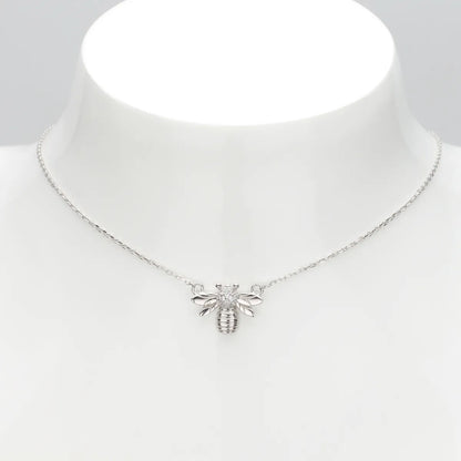 Simple Style Bee Sterling Silver Inlay Zircon Pendant Necklace