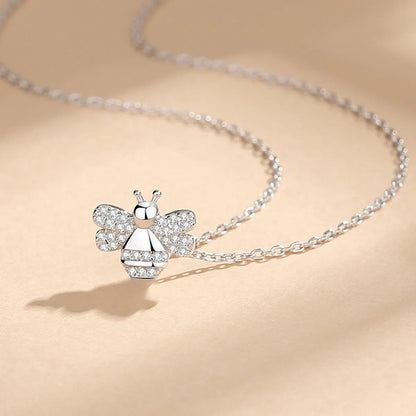 Simple Style Bee Sterling Silver Inlay Zircon Pendant Necklace