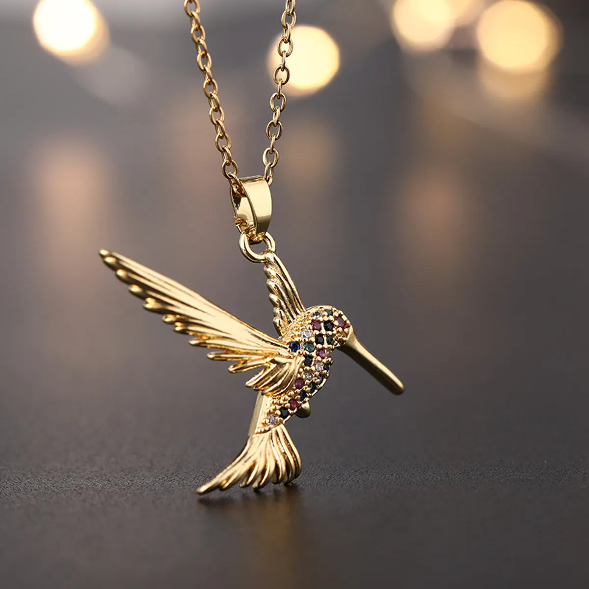 Simple Style Bird Copper Inlay Zircon Pendant Necklace