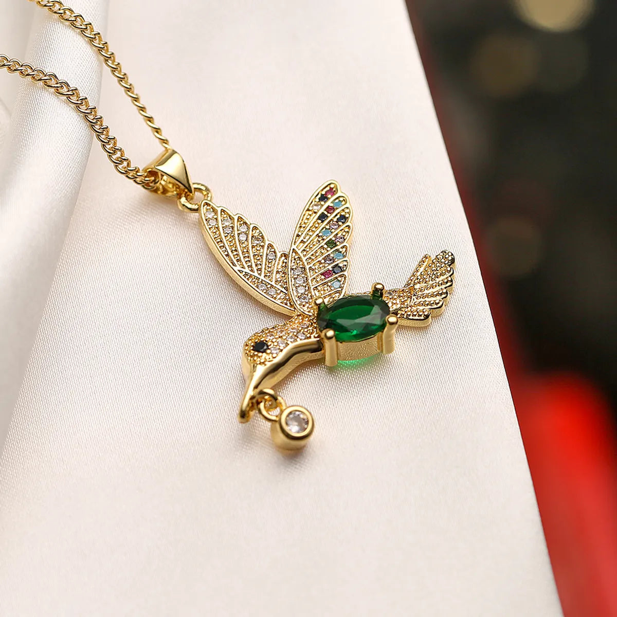 Simple Style Bird Copper Plating Inlay Zircon 18k Gold Plated Pendant Necklace