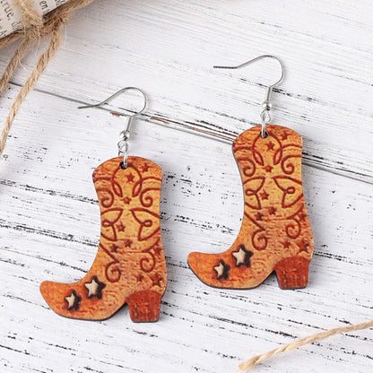 Simple Style Boots Wood Patchwork Women's Drop Earrings