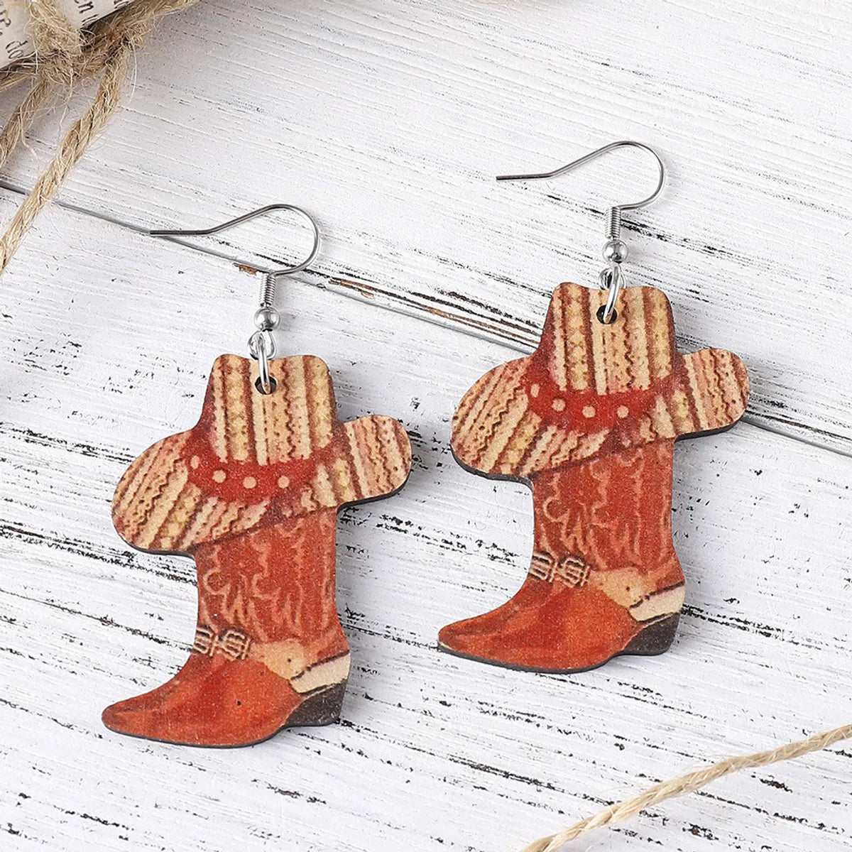 Simple Style Boots Wood Patchwork Women's Drop Earrings