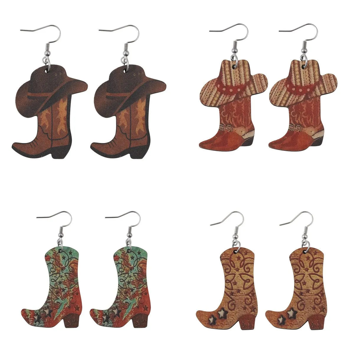 Simple Style Boots Wood Patchwork Women's Drop Earrings