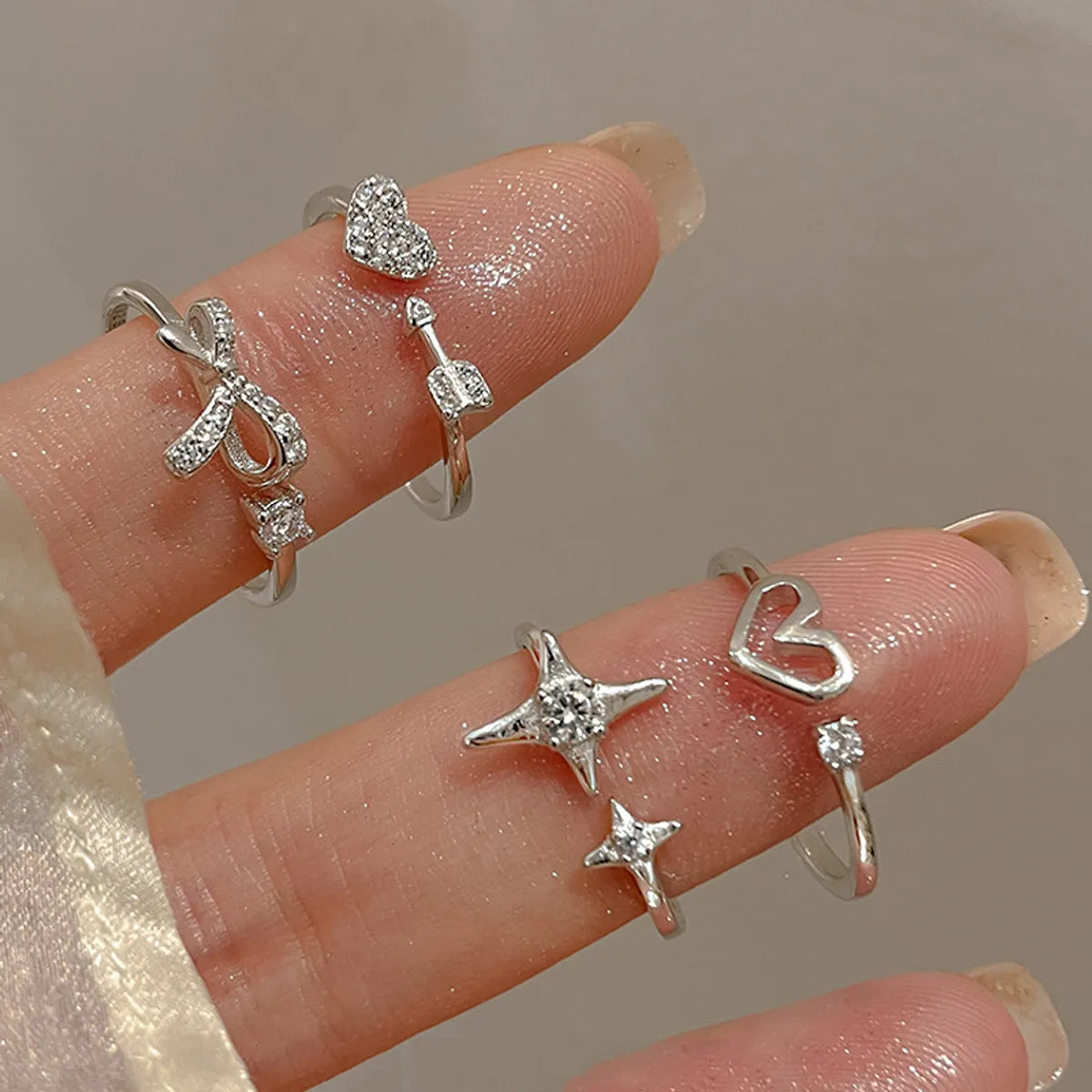 Simple Style Bow Knot Copper Inlay Zircon Rings