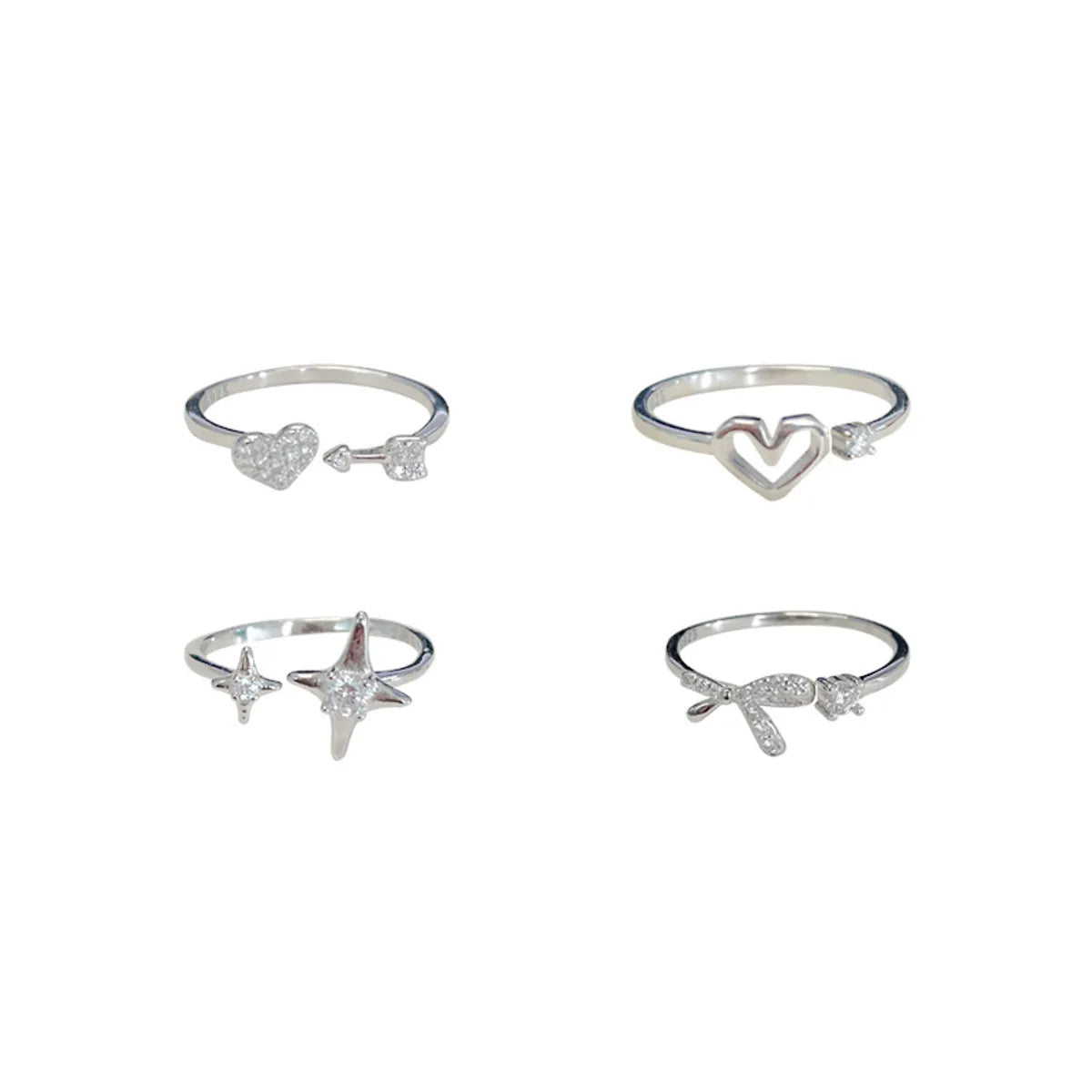 Simple Style Bow Knot Copper Inlay Zircon Rings