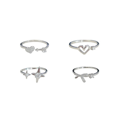 Simple Style Bow Knot Copper Inlay Zircon Rings