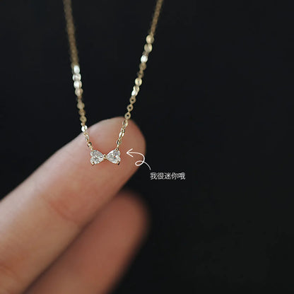 Simple Style Bow Knot Sterling Silver Inlay Zircon Pendant Necklace