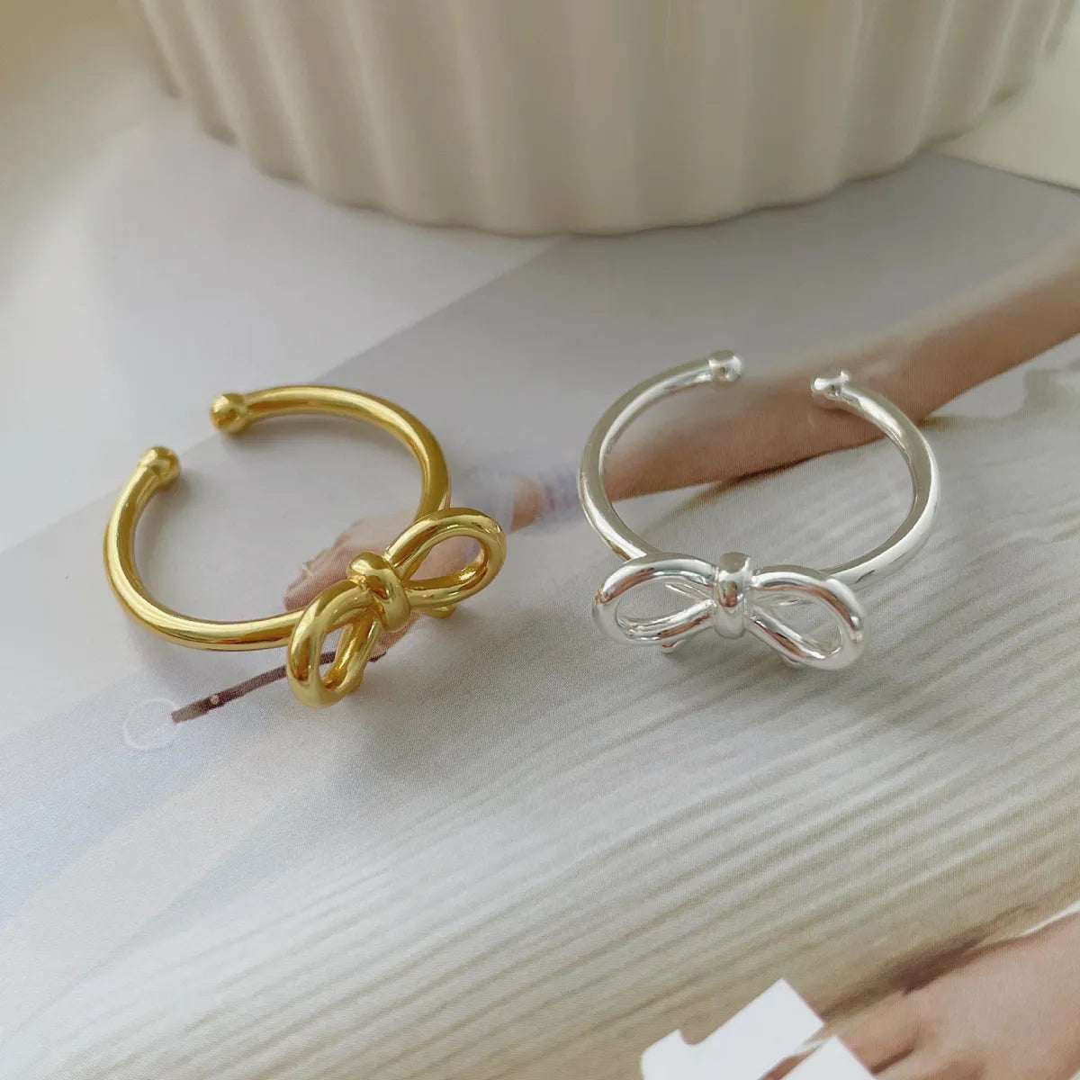 Simple Style Bow Knot Sterling Silver Plating Gold Plated Rings