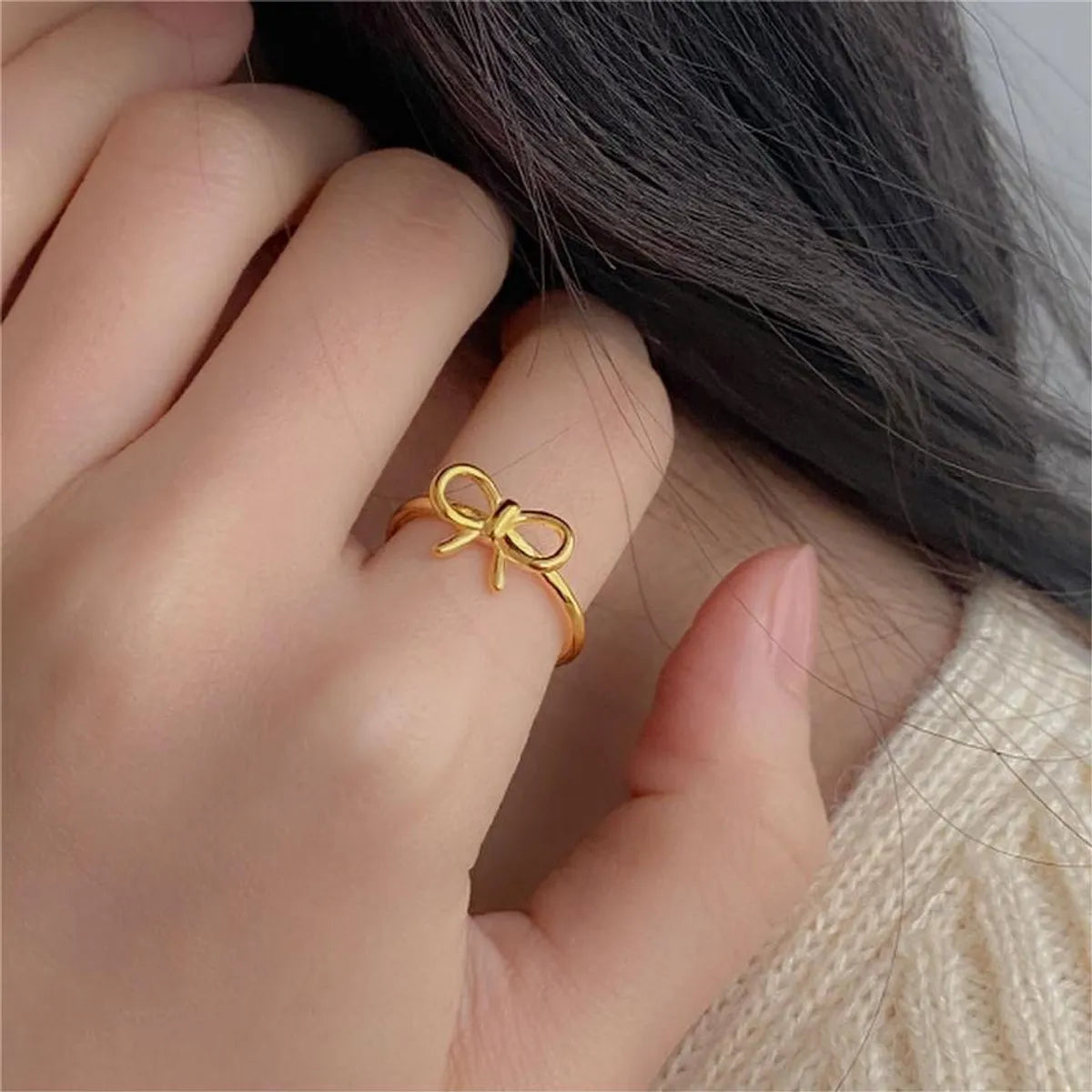 Simple Style Bow Knot Sterling Silver Plating Gold Plated Rings