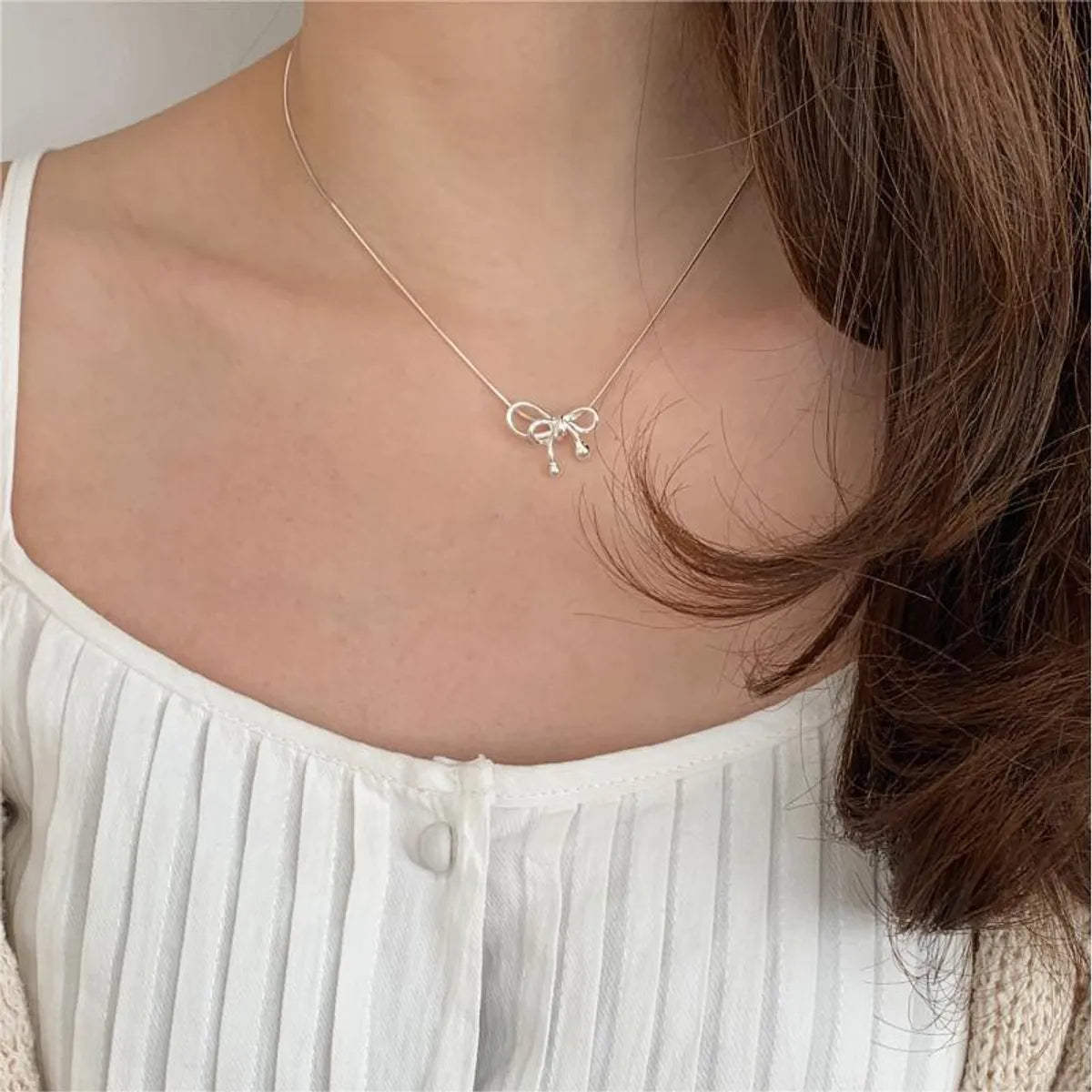 Simple Style Bow Knot Sterling Silver Plating Pendant Necklace