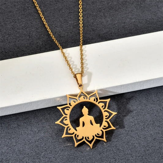 Wholesale Jewelry Simple Style Buddha Stainless Steel Plating Pendant Necklace