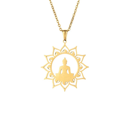 Wholesale Jewelry Simple Style Buddha Stainless Steel Plating Pendant Necklace